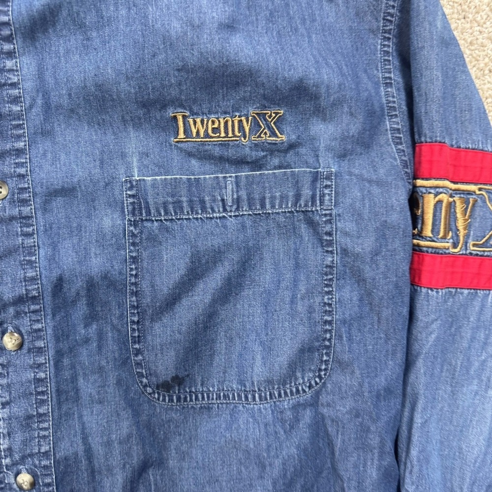 Wrangler TwentyX Denim Shirt Mens XL Blue Western Rodeo Embroidered Long Sleeve - Picture 3 of 10